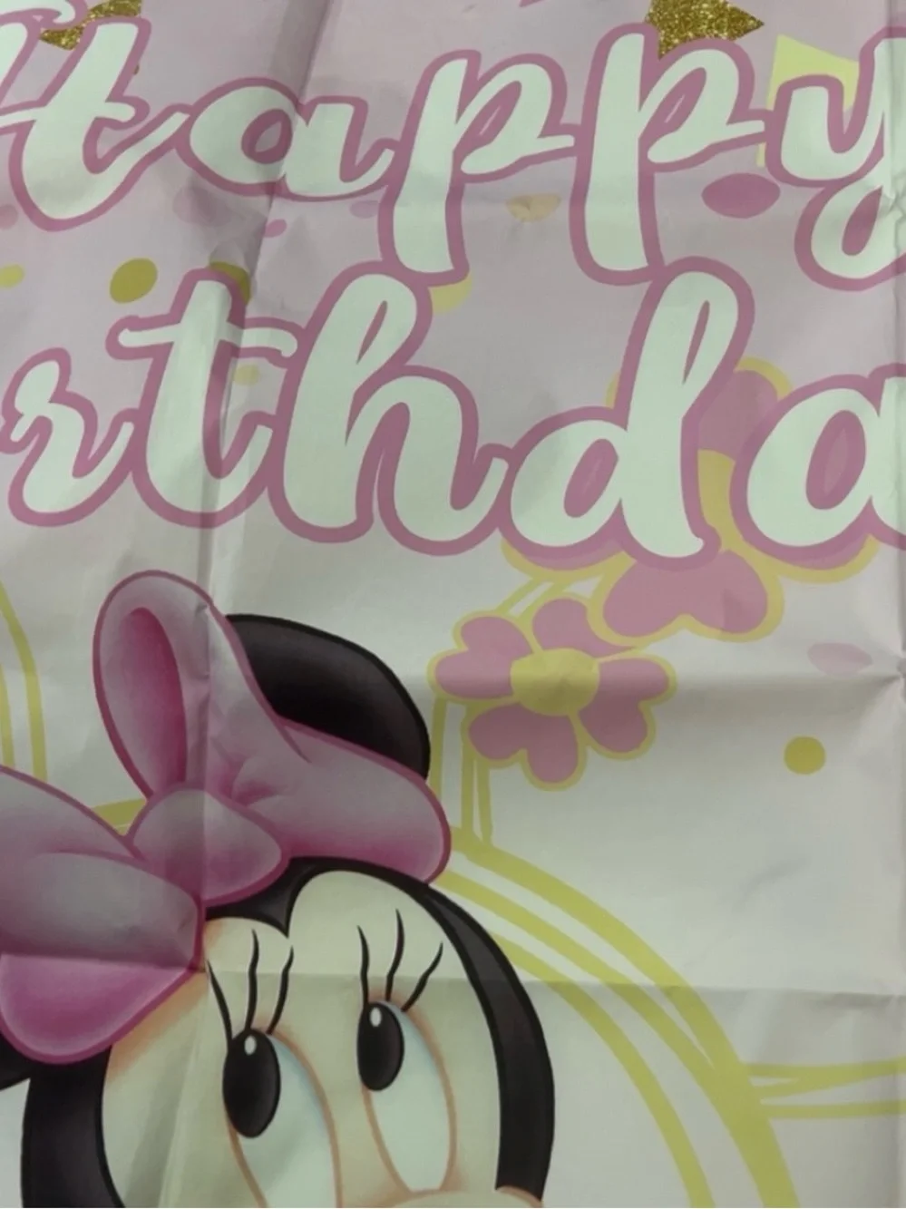 Festive pink Minnie Mouse birthday party photography backdrop banner (5x 3ft)